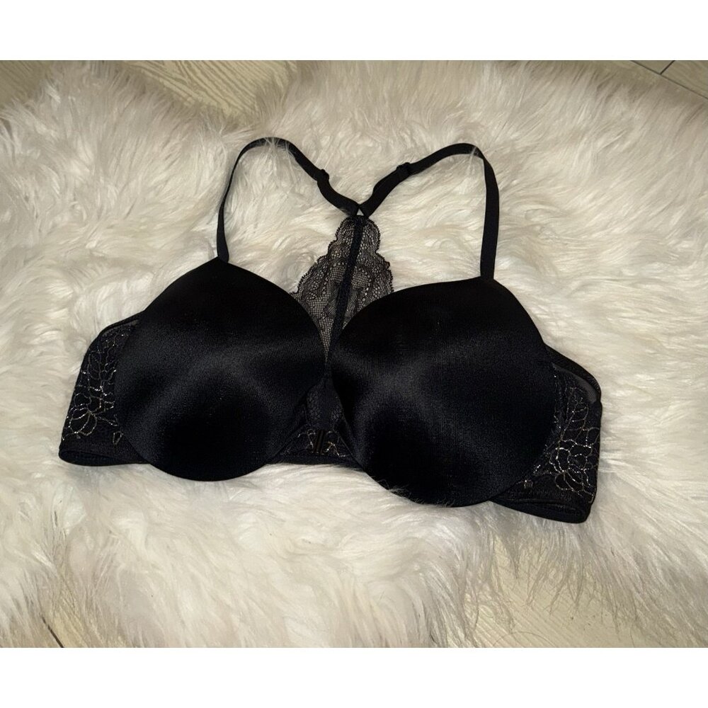 Maidenform Love The Lift Push Up T-Back Front Close Bra Womens 34C Black DM9901